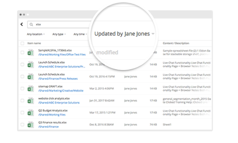 Search files updates by a specific person