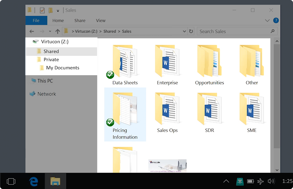 product screenshot showing shared and private folders