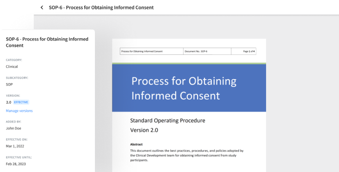 standard operating procedure document showing process for obtaining informed consent