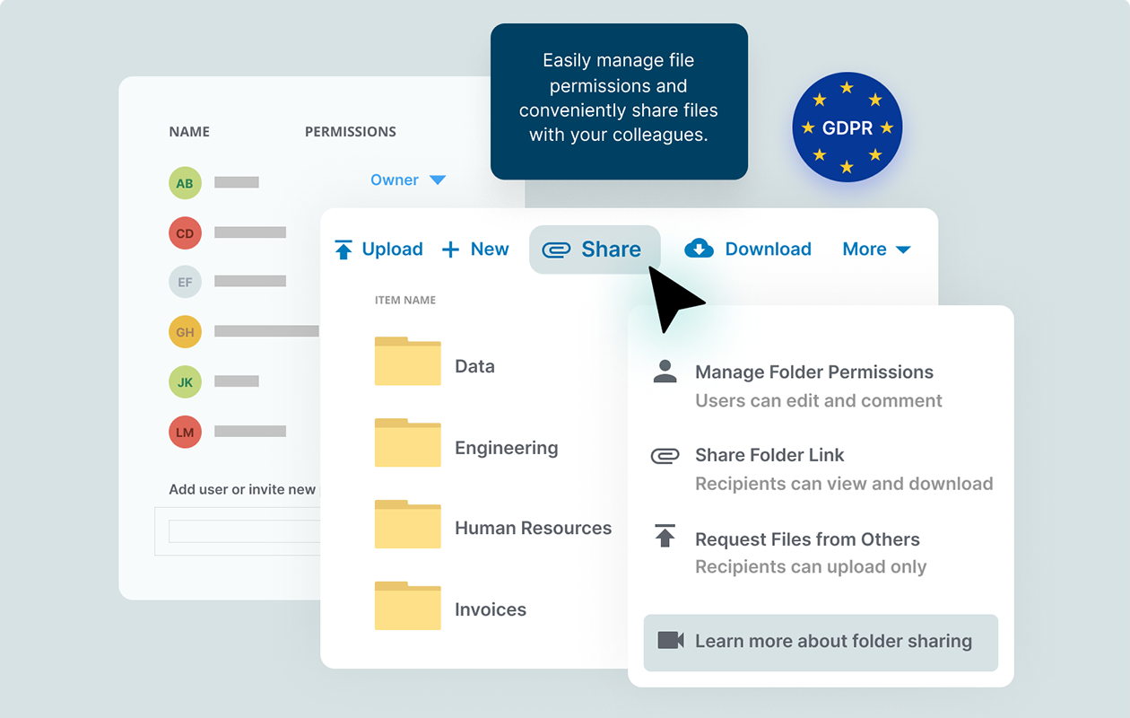 easily manage file permissions and conveniently share files with your colleagues