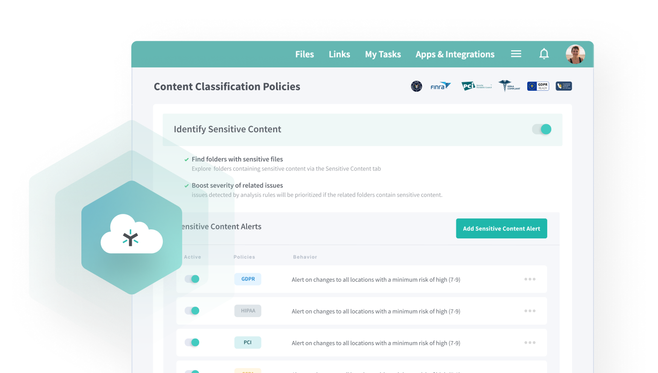 Content Classification Policies Dashboard Showing How to Identify Sensitive Content