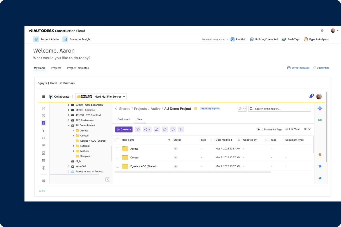Partner Cards - Access Egnyte features without leaving ACC
