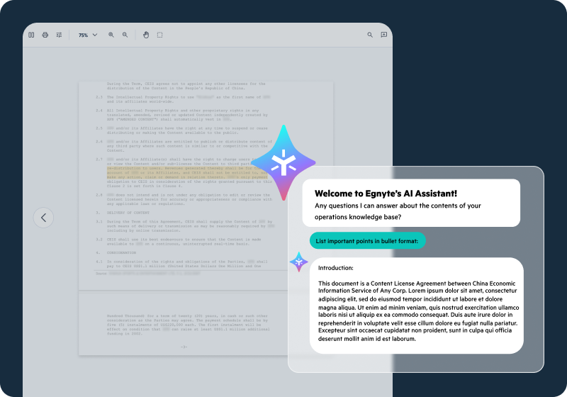Egnyte's AI Assistant summarizing contract in bullet format