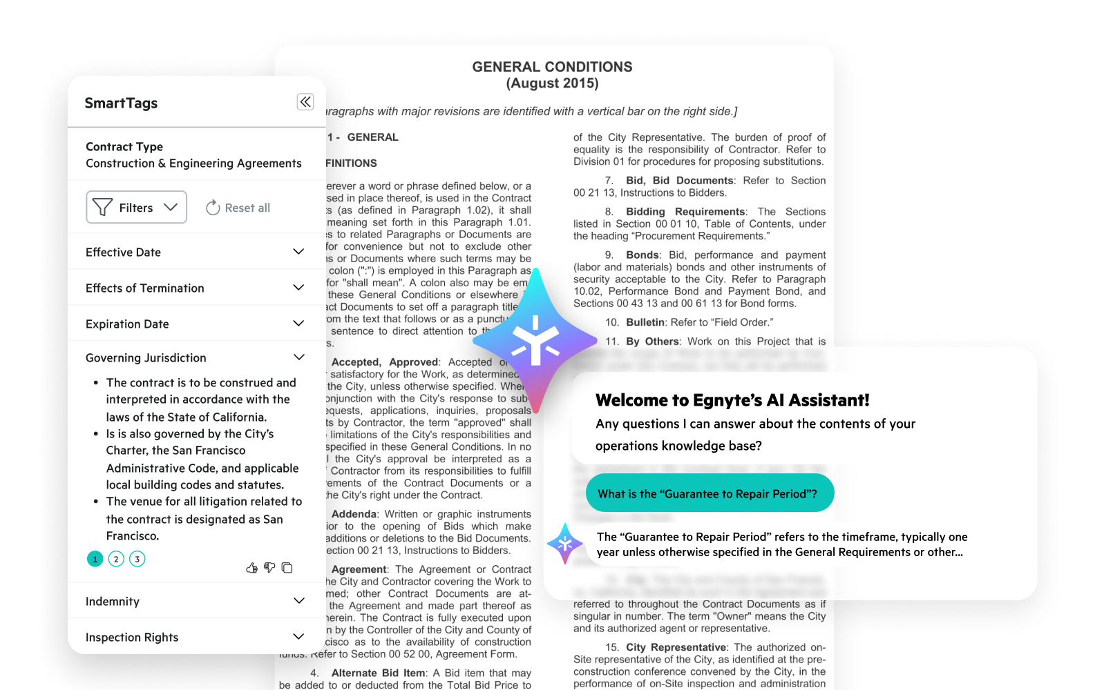 Egnyte's AI Assistant analyzing construction contract clauses