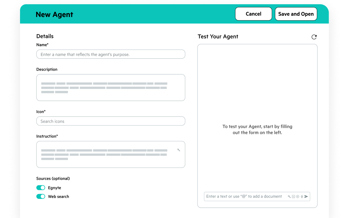 Egnyte AI Agent Builder configuration interface