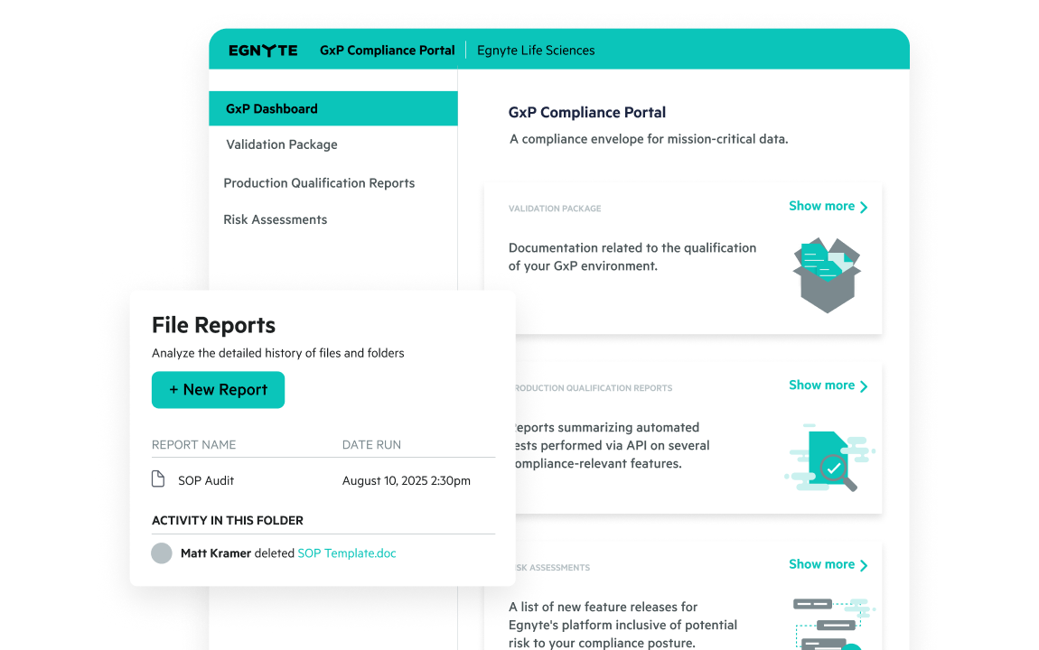 Egnyte GxP compliance portal dashboard