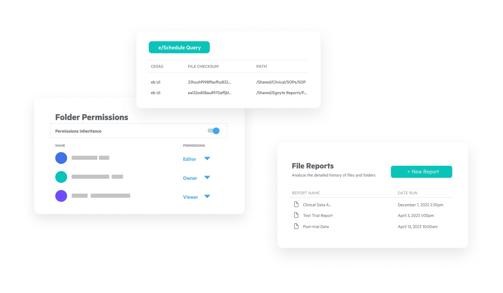 Egnyte dashboard with file reporting UI