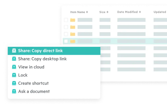 Egnyte file share copy direct link menu