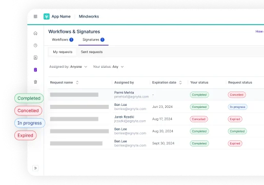 Egnyte Workflows and Signatures dashboard