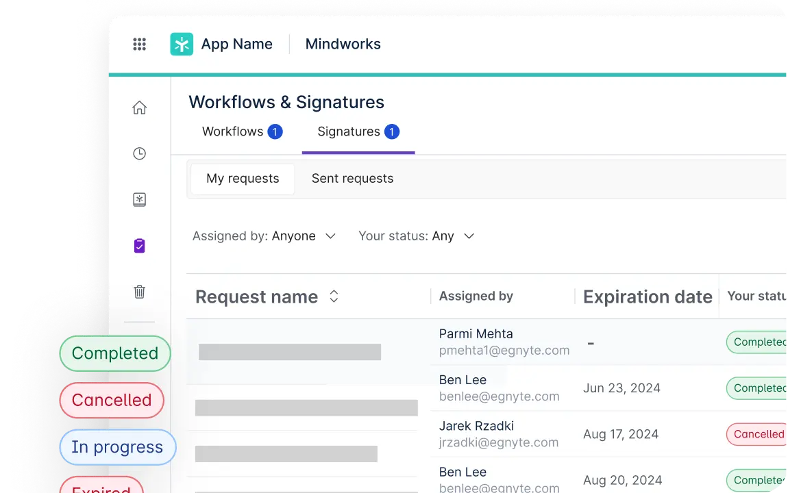 Egnyte signature request status tracker