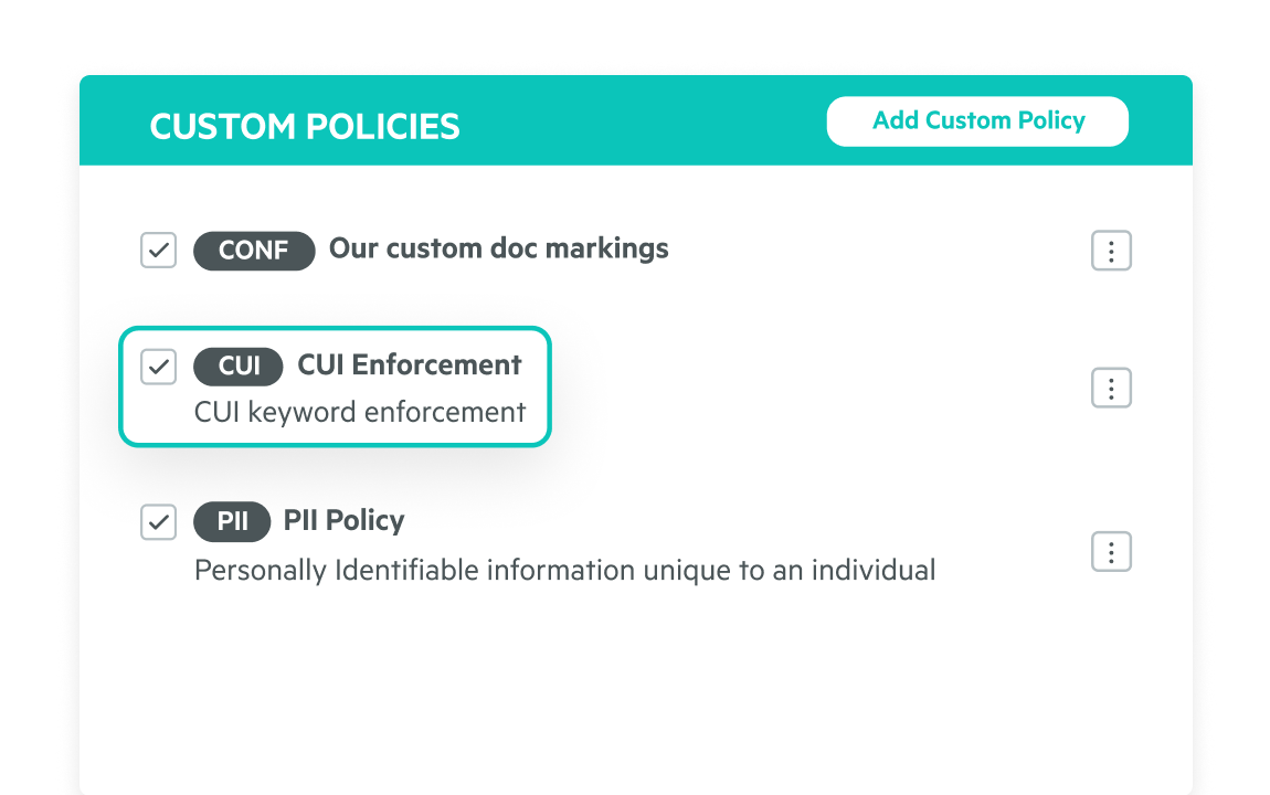 Egnyte custom CUI PII policy panel