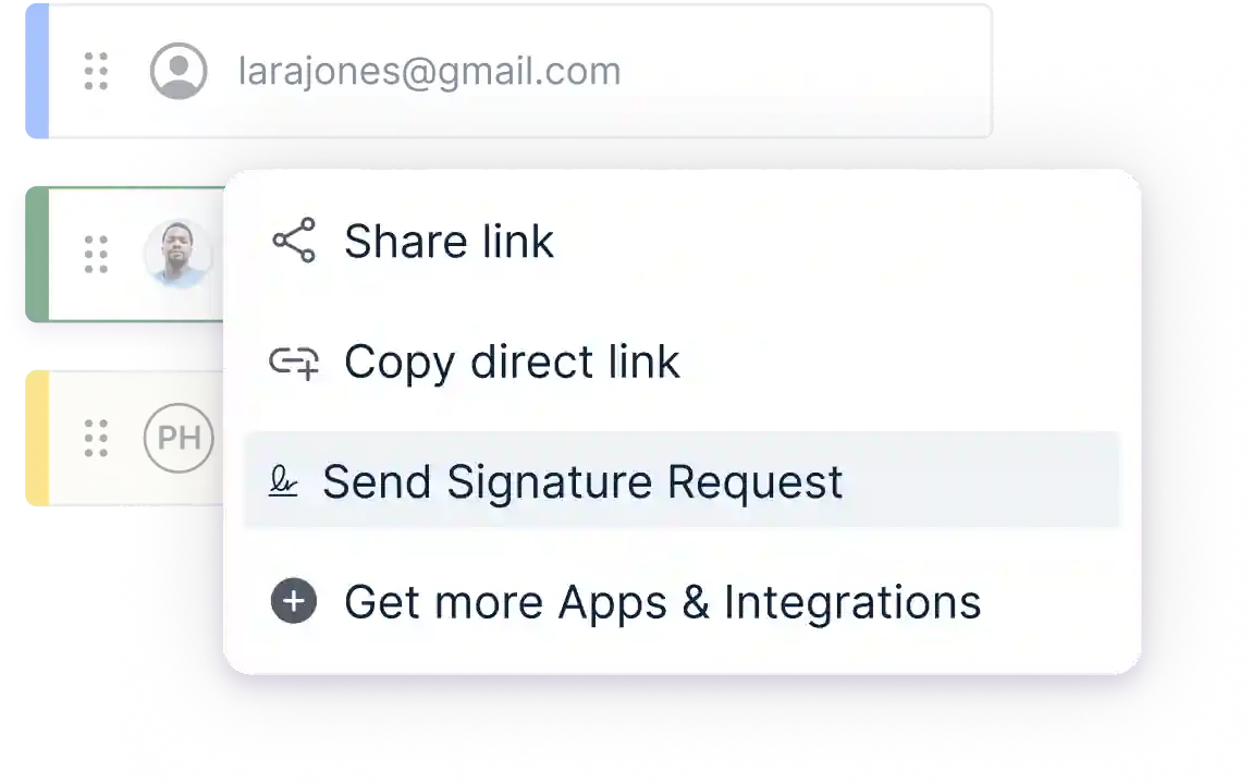 Egnyte send signature request menu
