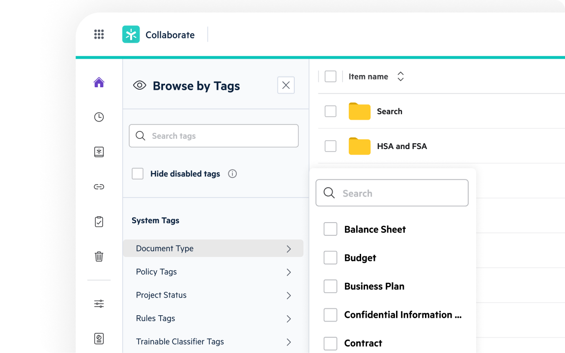Egnyte Browse by Tags system tags panel