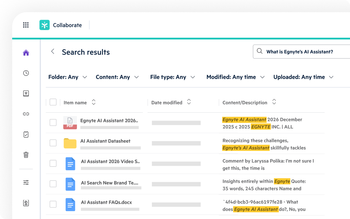 Egnyte AI Assistant smart search results view