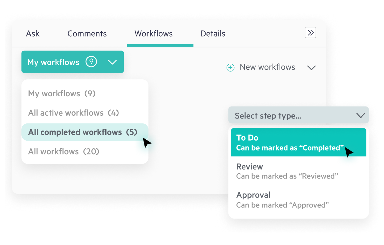 Egnyte workflow step selection panel