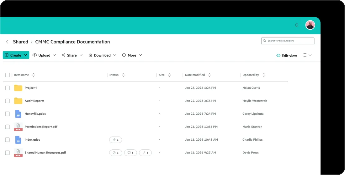 Egnyte CMMC compliance documentation folder