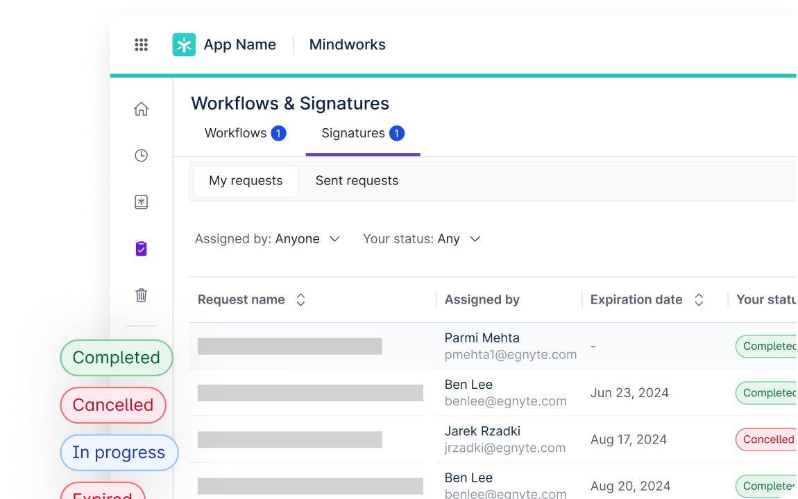 Egnyte signature request status list