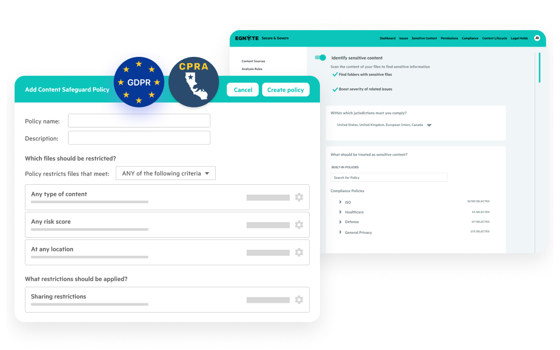 Egnyte GDPR CPRA content safeguard policy setup