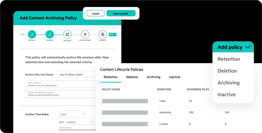 Egnyte content archiving policy settings