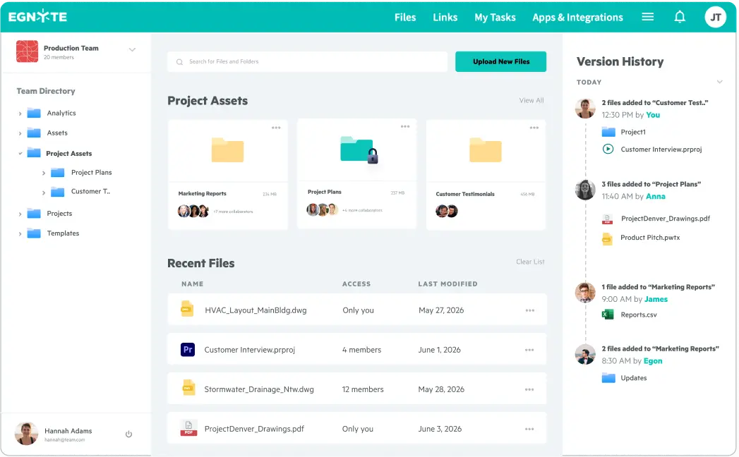 Egnyte project assets version history