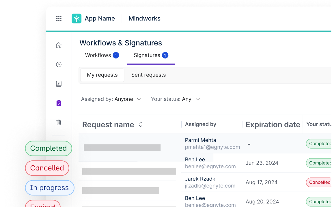 Egnyte eSignature workflow request list