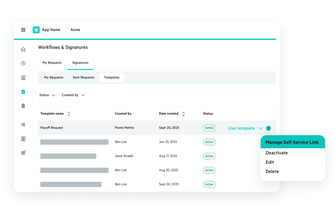 Egnyte signature templates manage panel