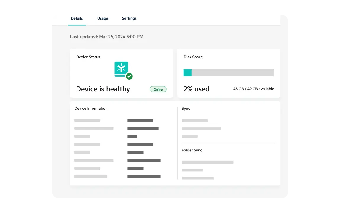 Egnyte desktop app showing device health status