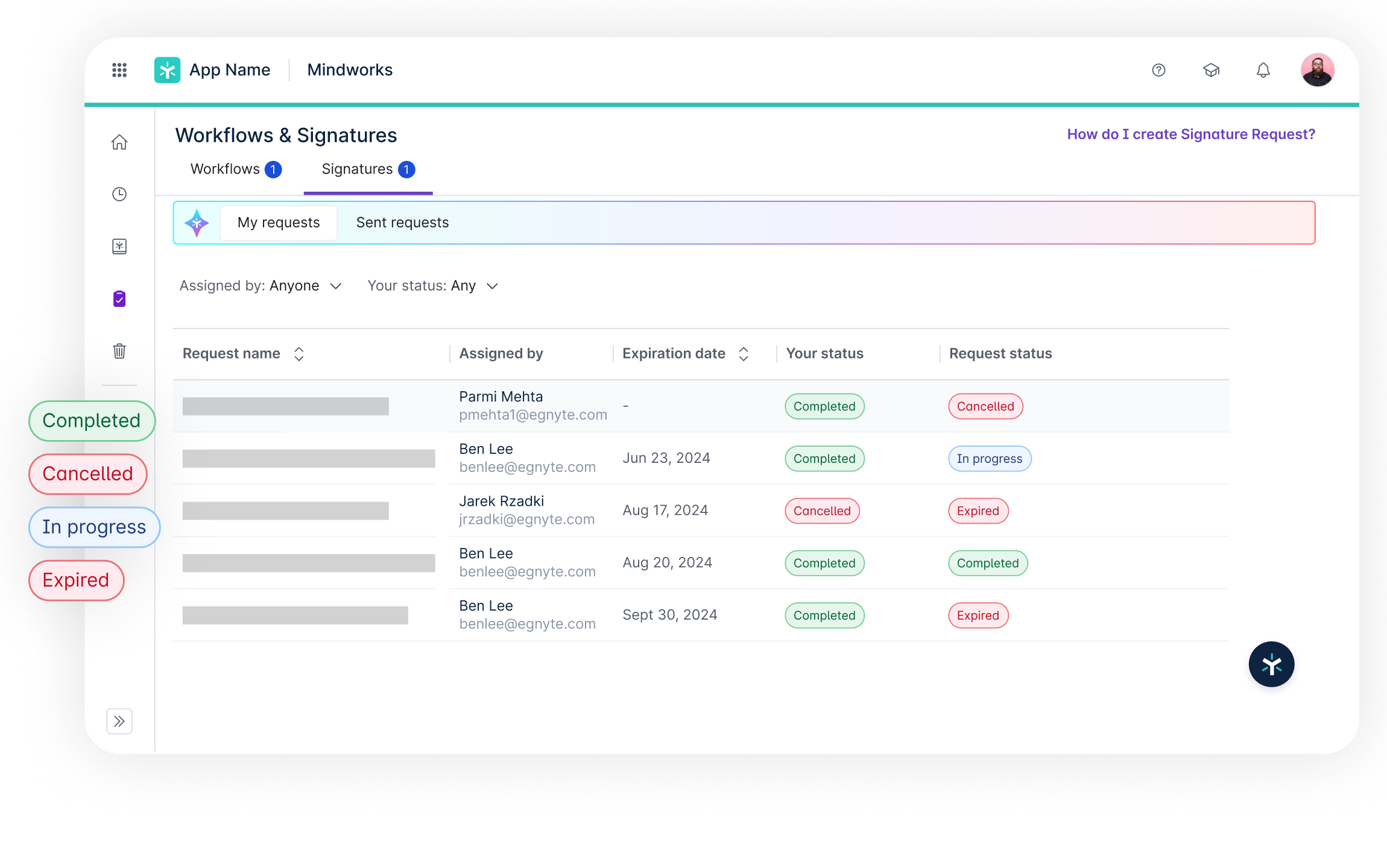 Egnyte signature request status tracker