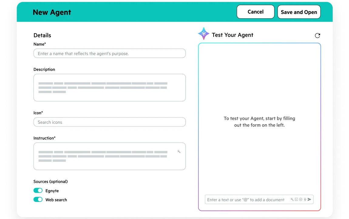 Egnyte AI Agent Builder configuration interface