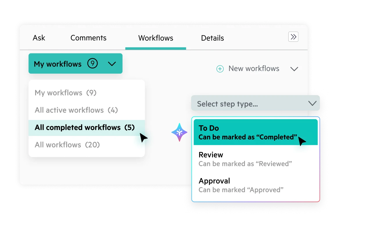 Egnyte workflow step selection panel
