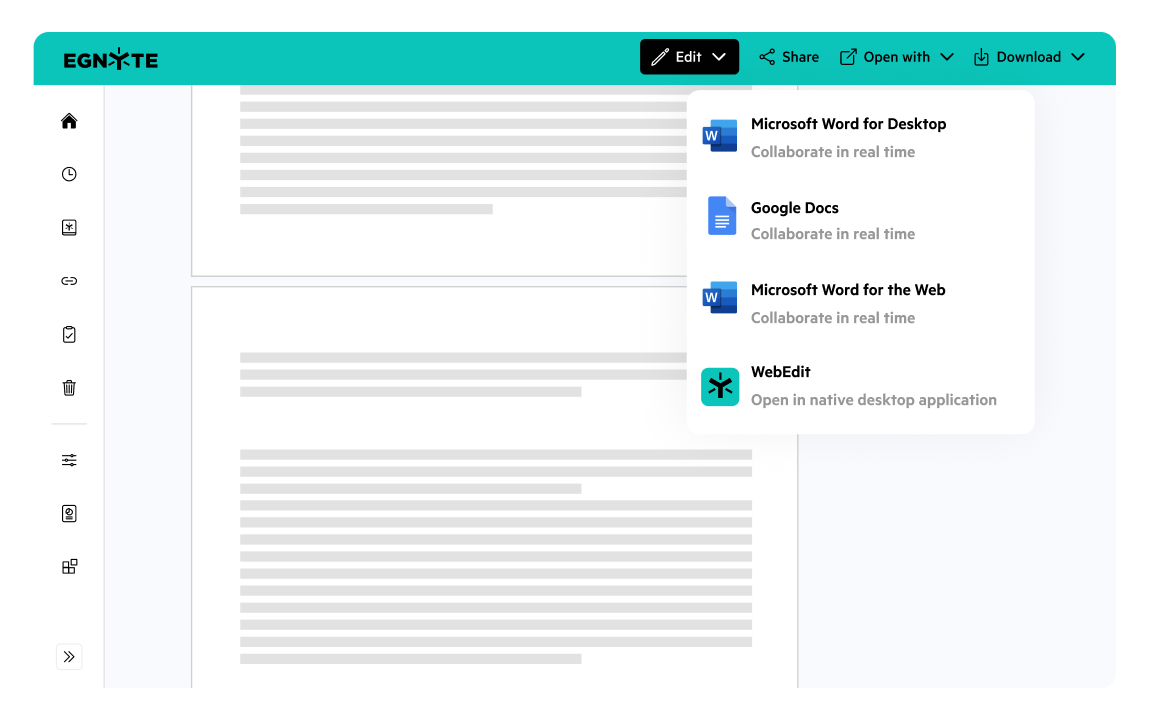 Egnyte open with Word and Google Docs