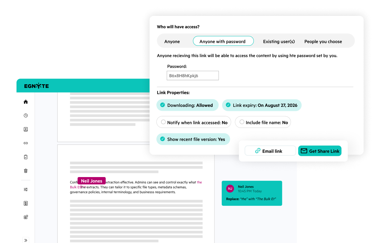 Egnyte secure file sharing link settings