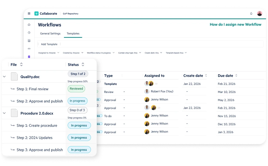 Egnyte GxP workflow templates dashboard