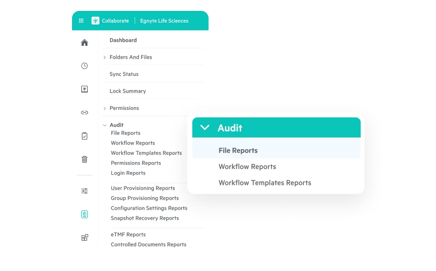 Egnyte Life Sciences audit reports menu