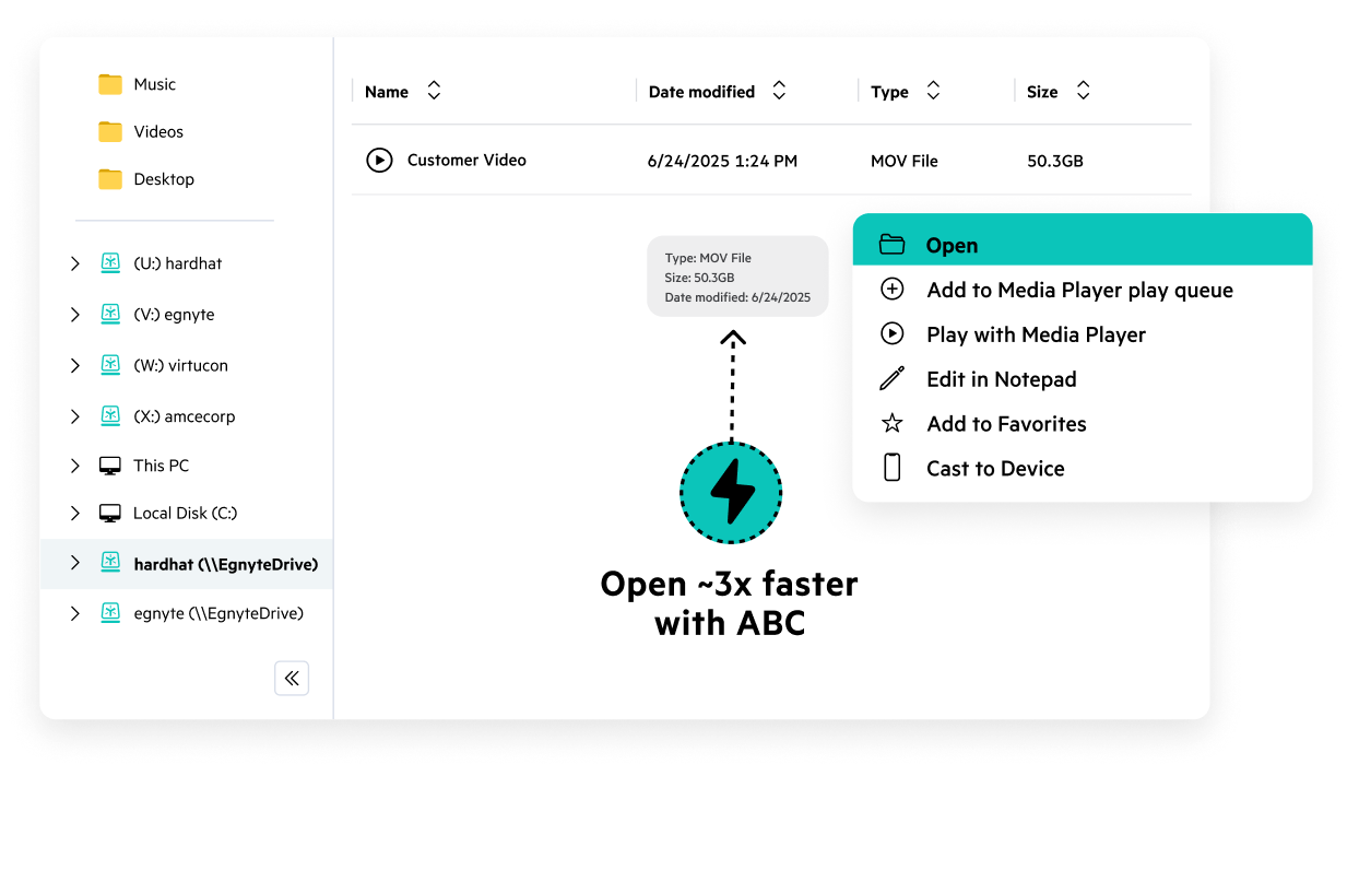Egnyte ABC open large MOV files faster