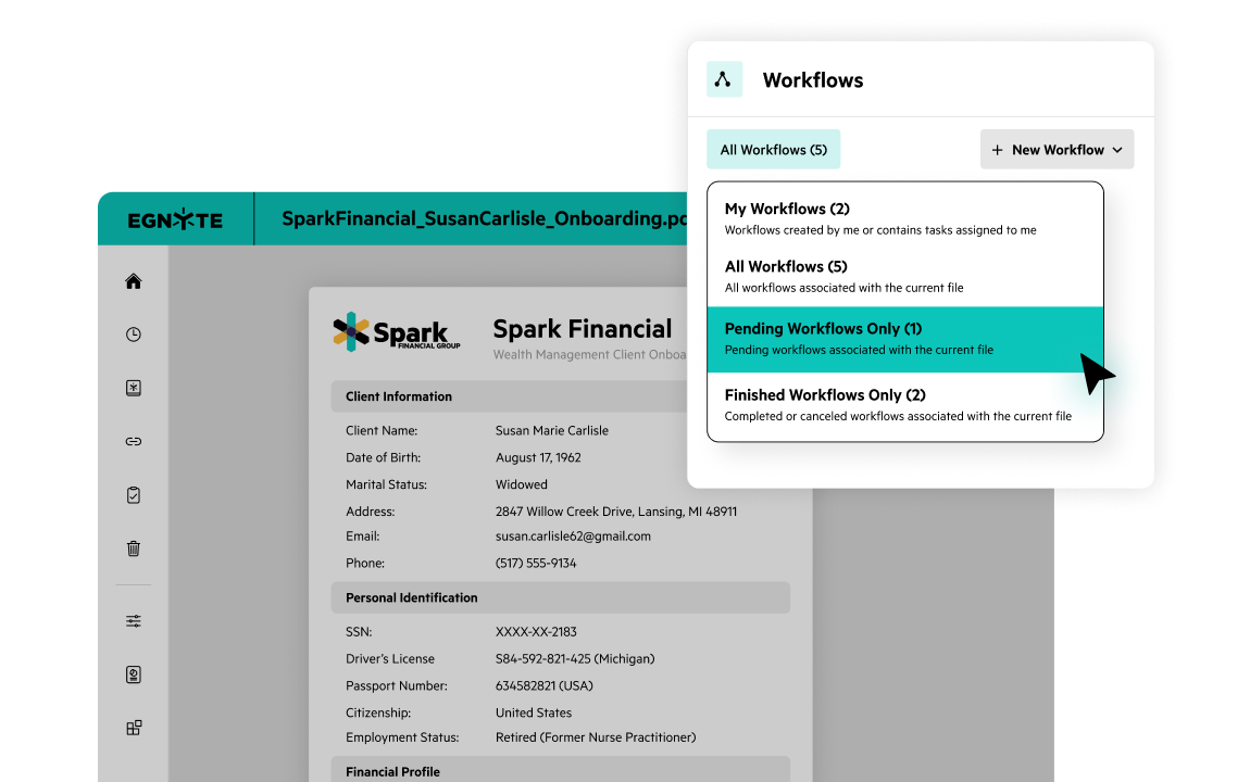 Egnyte document approval workflow panel