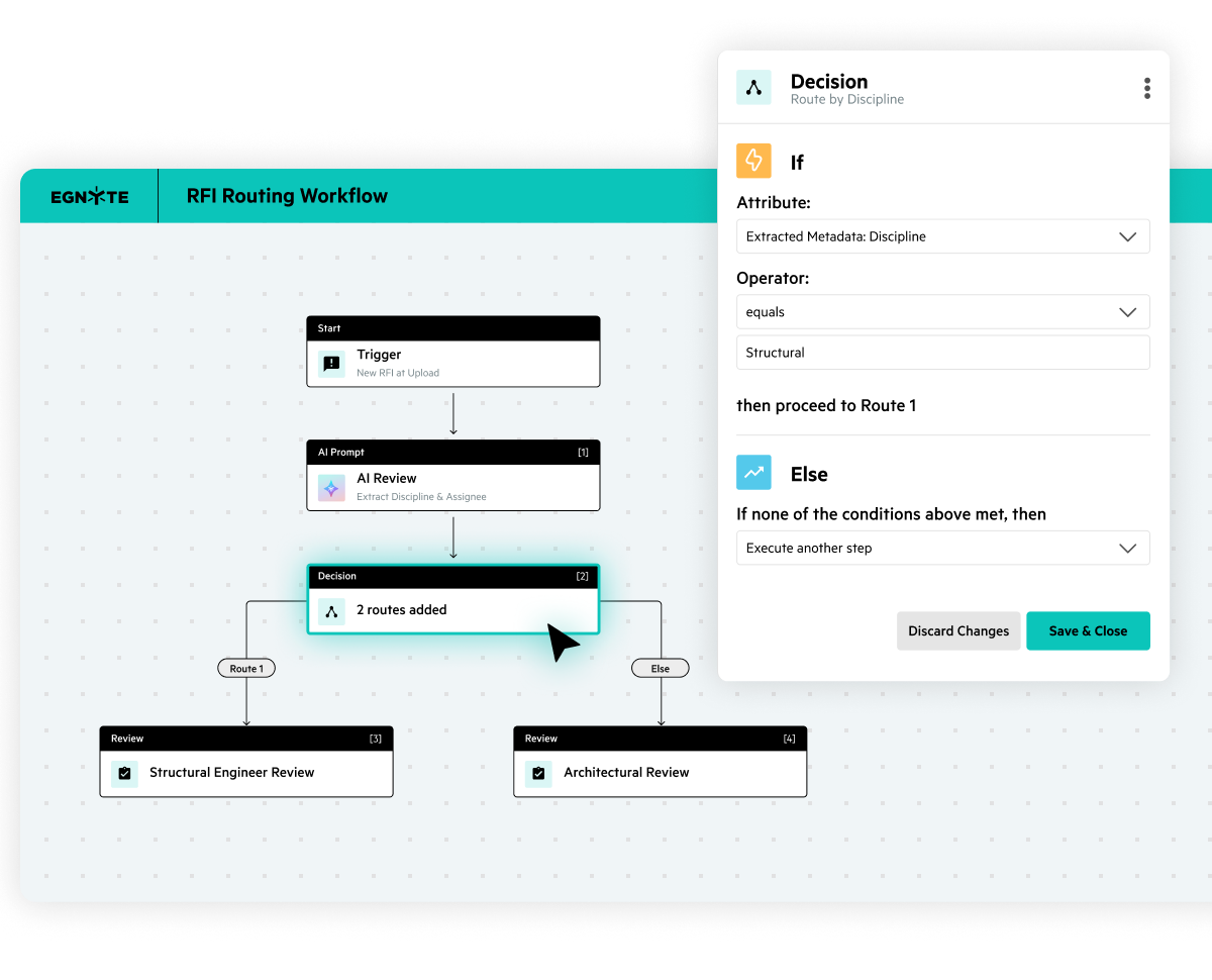 Egnyte AI RFI routing workflow AEC