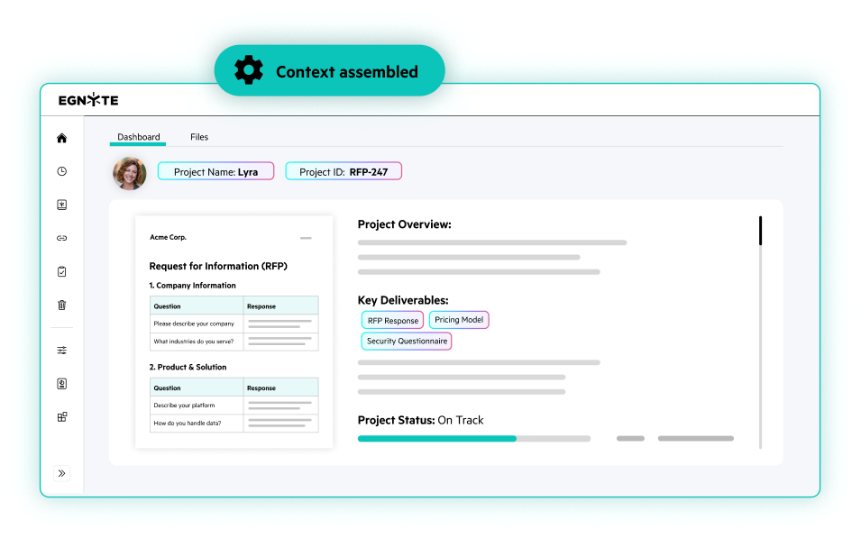 Egnyte dashboard with project context assembled