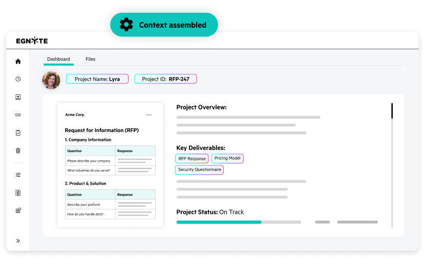 Egnyte dashboard with project context assembled